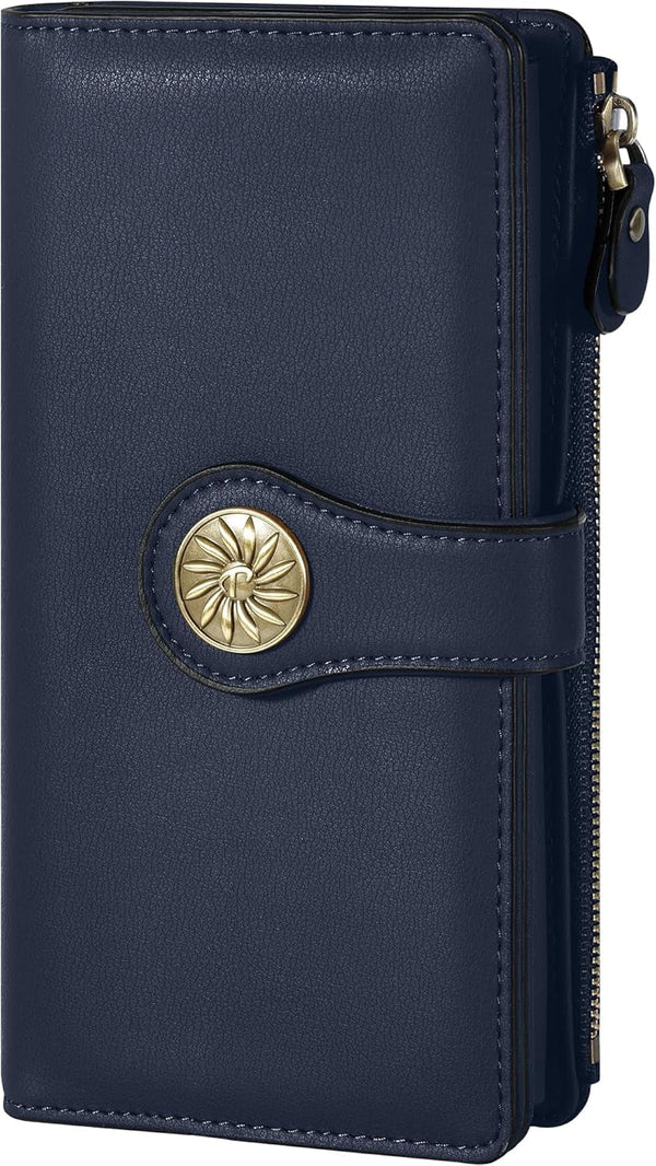 Travelambo Women'S Wallet RFID Blocking Trifold Clutch Large Capacity Credit Card Holder Travel Purse