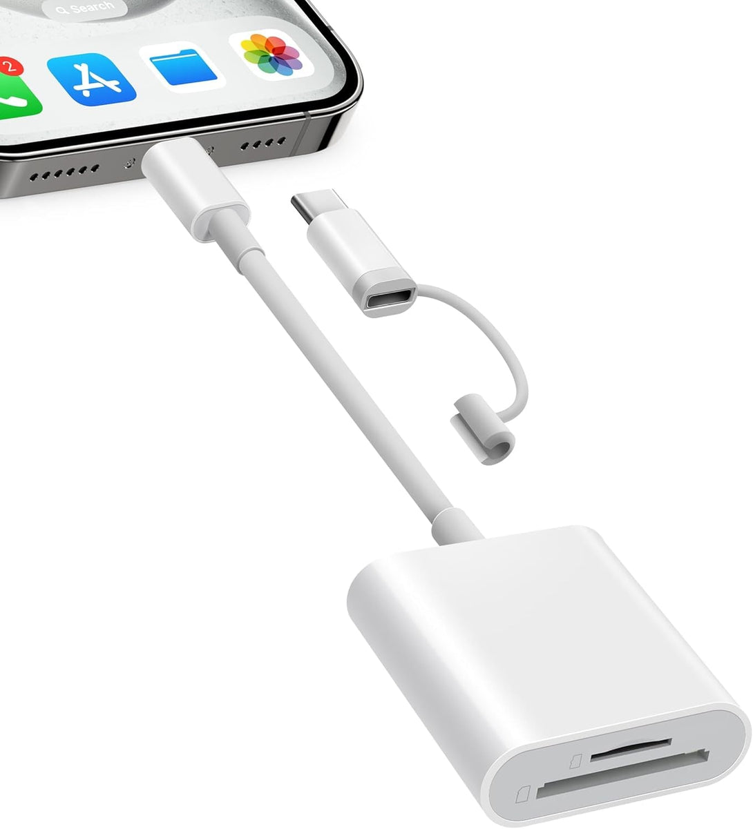 SD Card Reader for Iphone Ipad, Dual Connector (Lightening&Usb-C) Micro SD Memory Card Reader, 2 in 1 SD and TF Card Adapter Portable Trail Camera Viewer, No Driver Needed, Plug and Play