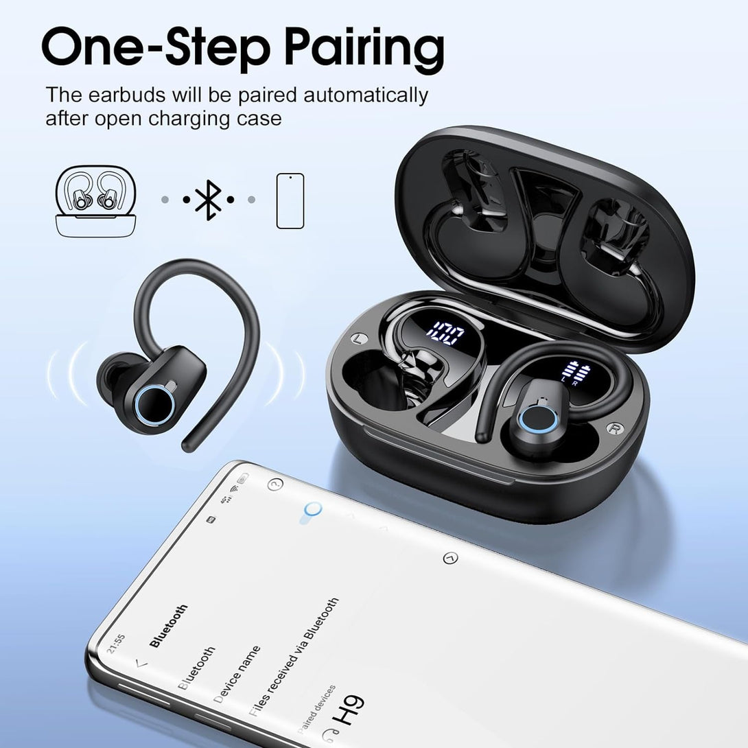 Wireless Earbuds, Sport Headphones Bluetooth 5.3, Ear Buds Wireless Earbuds Bluetooth, 50H Playtime HD Stereo Noise Cancelling Headphones, Dual LED Display IP7 Waterproof Running Earphones, Deep Black