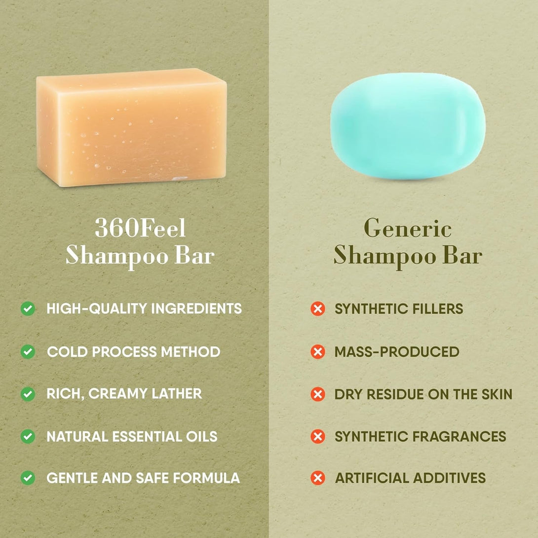 360Feel Original Shampoo Bar - Nourishing and Moisturizing Anti-Dandruff Natural Shampoo Bar - Handmade with Essential Oils - Travel Friendly and Compact - Zero Harsh Additives - 3.5 Ounce