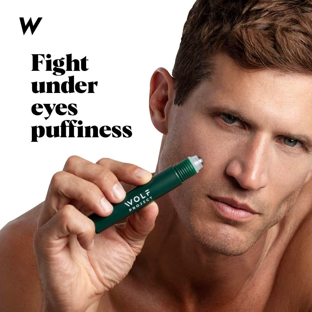 Wolf Project under Eye Roller - Korean Beauty, with Caffeine, Vitamin C and Peptides - Energizing Serum for Dark Circles and Puffiness, Fine Lines, Wrinkles - Gel-Based Brightening Cream