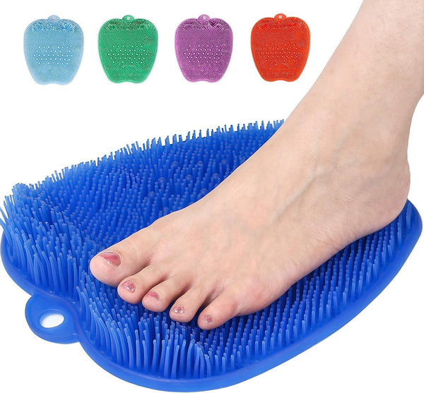 Shower Foot Cleaner Scrubber Massager, Foot Pain Tired Feet Relaxing Acupressure Mat for Shower Floor with Non-Slip Suction Cups, Increase Circulation, Exfoliation (Navy Blue, 10.3 X 9.5 Inches)
