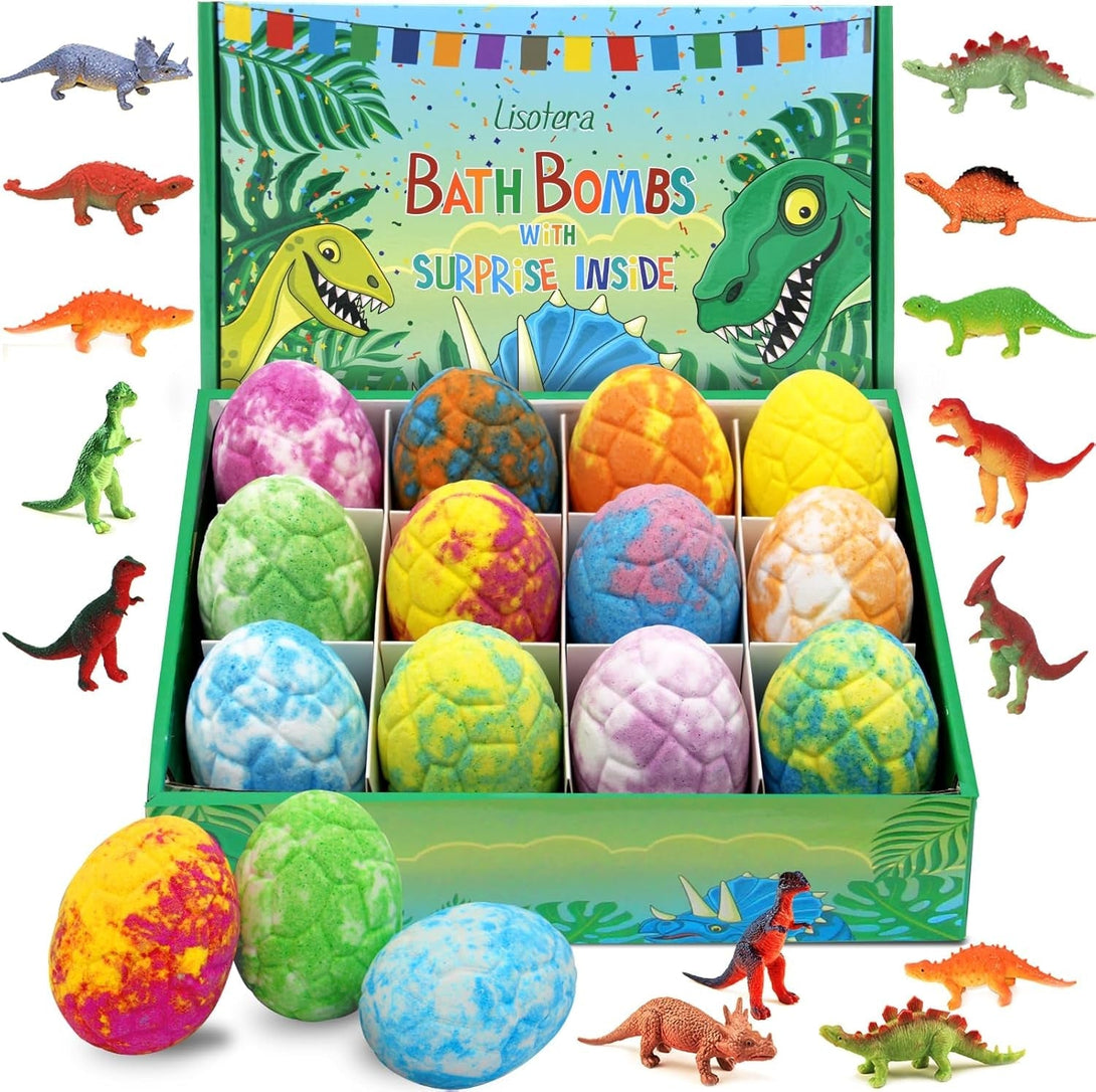 Easter Bath Bombs for Kids with Surprise Toys inside - Perfect Basket Stuffers, 12Pcs Dino Egg Bath Bombs Gift Set, Gentle and Kids Safe Bubble Bath for Birthday Girls Boys