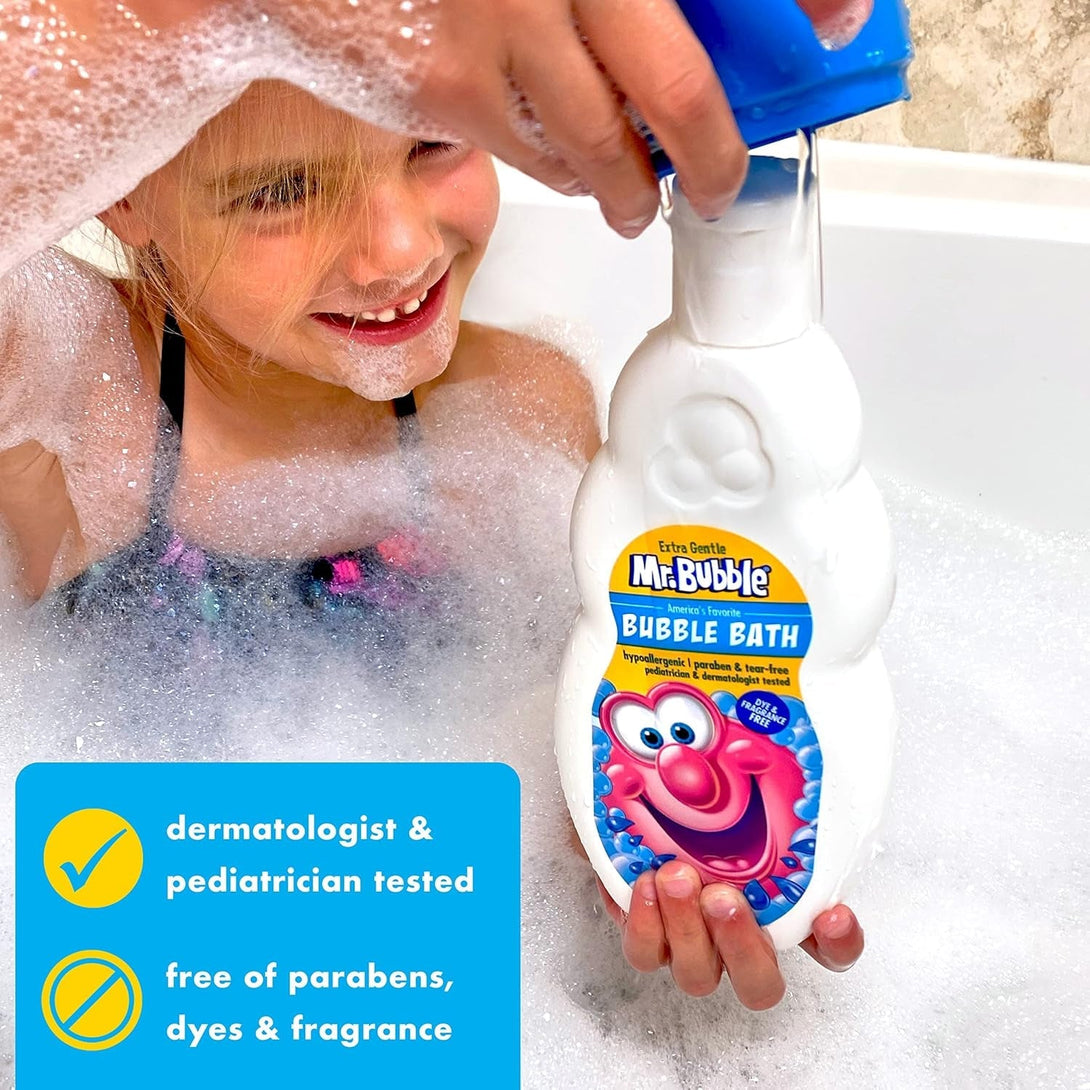 Mr. Bubble Extra Gentle Bubble Bath - Hypoallergenic, Tear Free Bubble Bath Solution Perfect for Sensitive Skin (Pack of 2 Bottles, 16 Fl Oz Each)