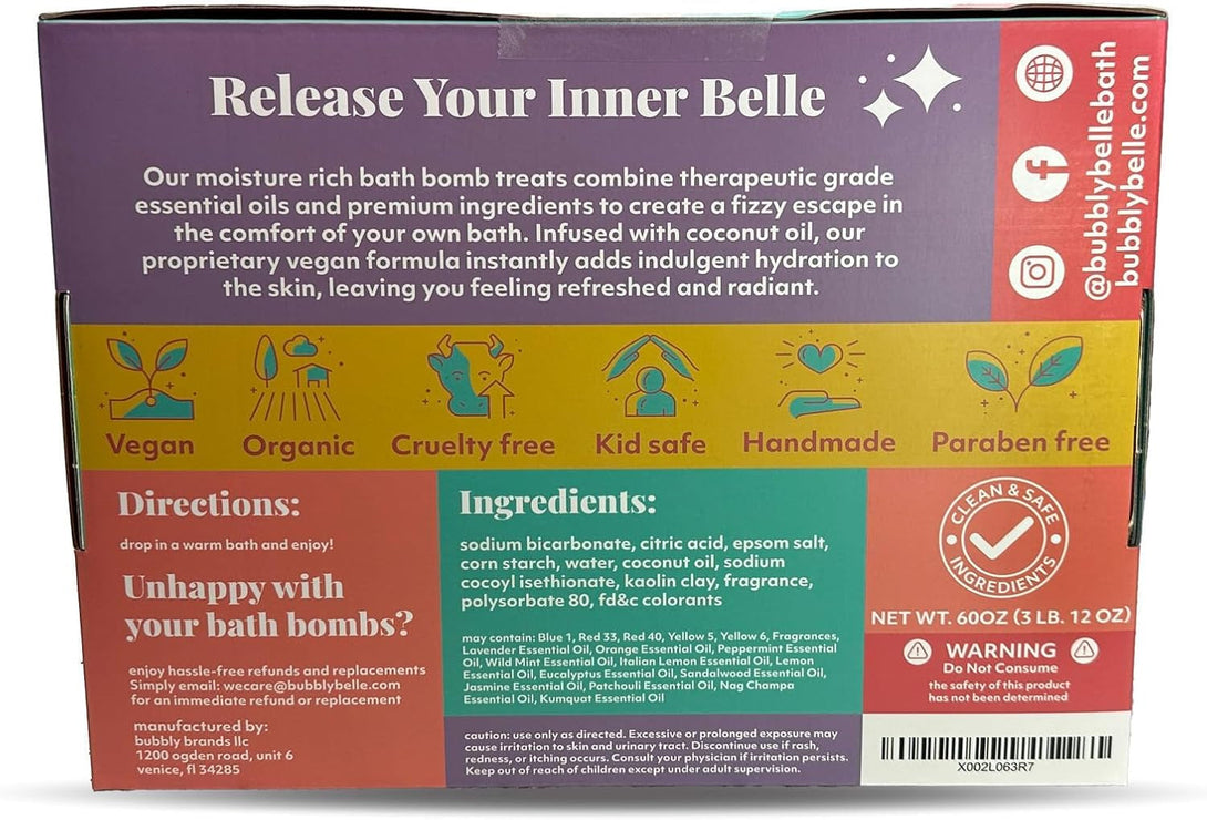 Bubbly Belle Bath Bombs XXL Gift Set, 12 Extra Large Handmade Aromatherapy Fizzies with Essential Oil Blends and Epsom Salt, Vegan for Women, Men, Kids