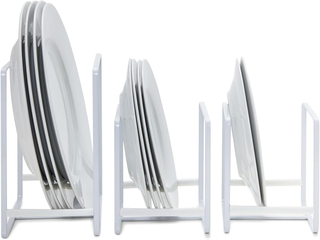 Juvale 3 Piece Plate Organizer for Kitchen Cabinet, Shelf, 2 Sizes for Pots, Pans, Cutting Boards (White) - Plate Rack