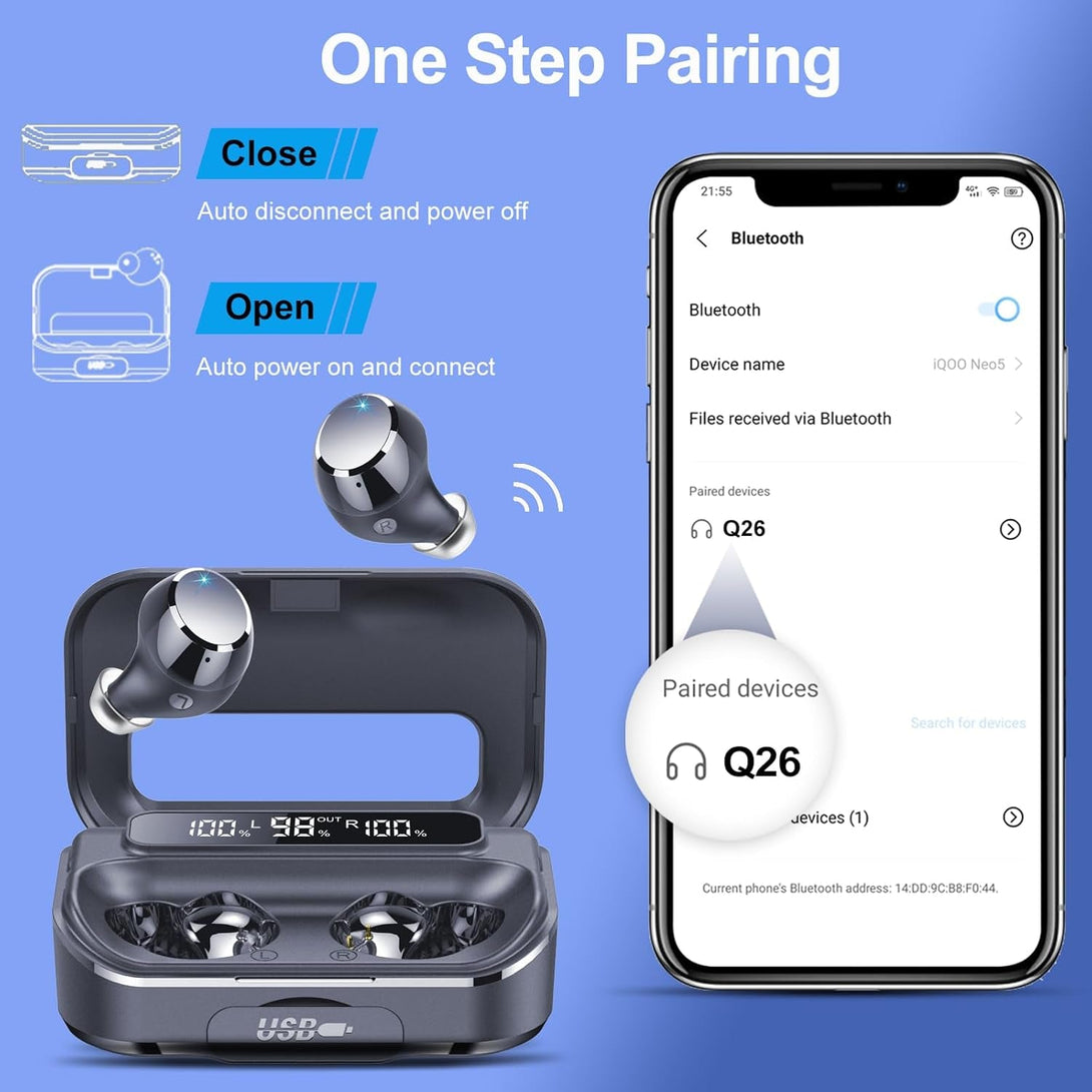 Ear Buds Wireless Bluetooth Earbuds Bluetooth 5.3 Headphones with 4 ENC Noise Cancelling Mic Powerful Bass In-Ear Earbuds with LED Display 128H IP7 Waterproof 2024 New Earphones for Ios/Android