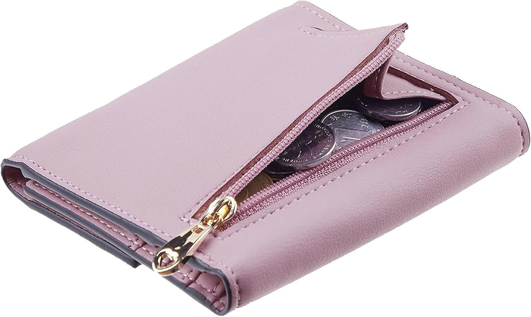 Travelambo RFID Blocking Wallet Women Small Womens Wallet Credit Card Holder Mini Compact Trifold Wallets for Women with Coin Pocket Zipper
