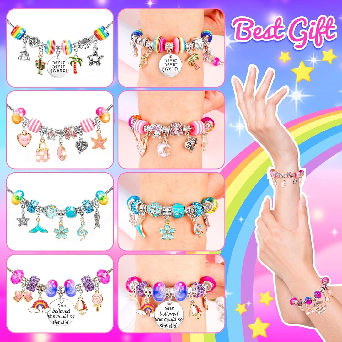 AMAZING TIME 130 Pcs Charm Bracelet Making Kit, Jewelry Toy for Girl Age 8-12 Beads Craft Set for 5 6 7 8 9 10 11 12 Year Old Teenage Birthday Gift