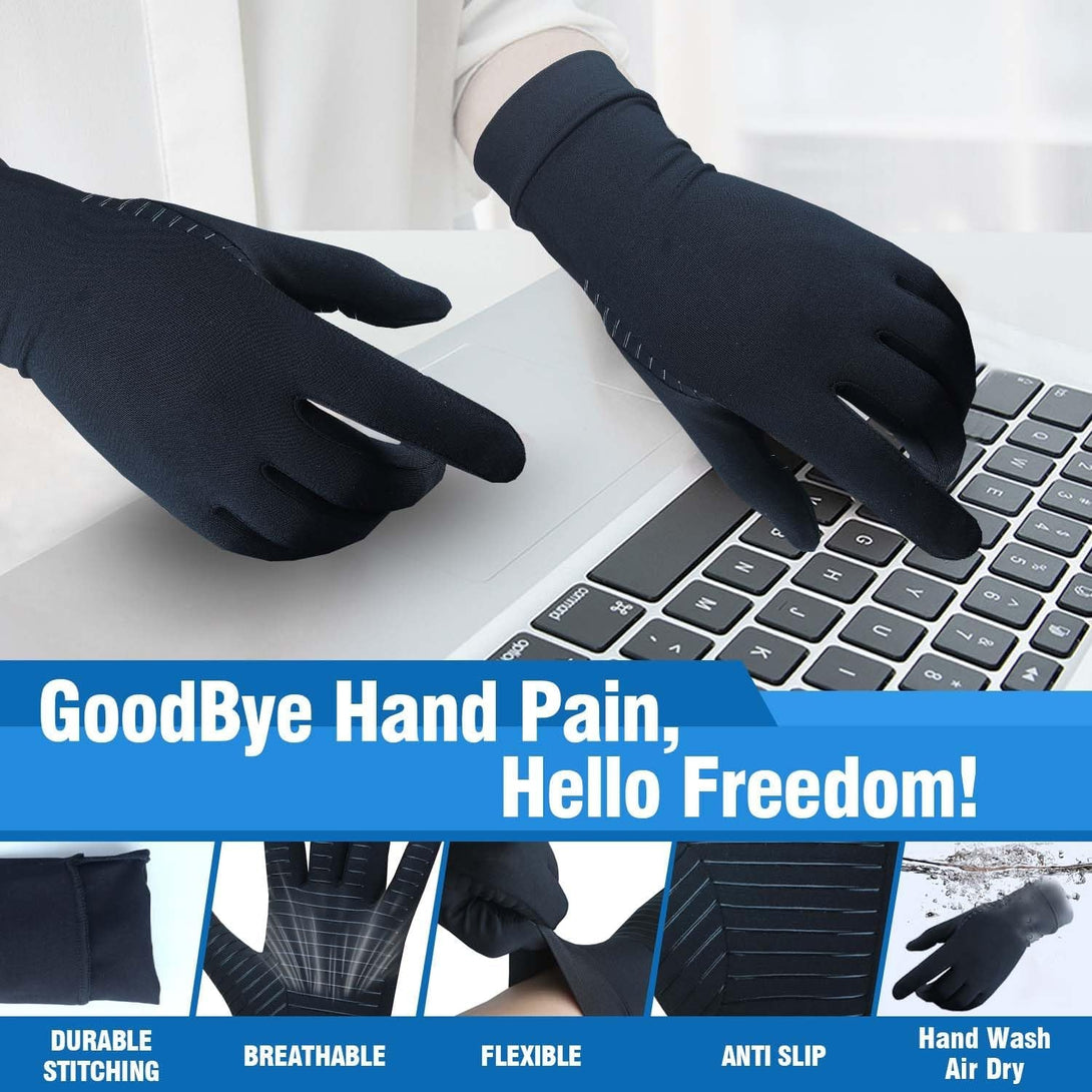 2 Pairs Full Finger Copper Arthritis Gloves with Touchscreen Tip, Compression Gloves for Women Men, Relief for Rheumatoid, Osteoarthritis, Carpal Tunnel, Hand Pain, Tendonitis, Computer Typing (L)