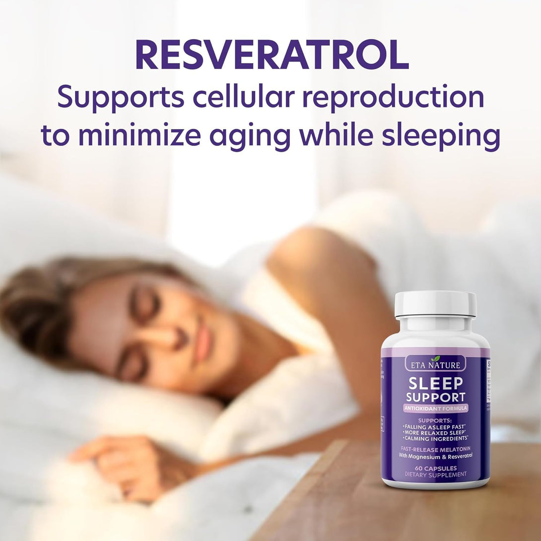 Sleeping Pills & Resveratrol Supplement for anti Aging - Sleep Supplement with Melatonin, Resveratrol, Zinc & Magnesium - Wake up Looking Younger with Non Habit Forming Sleep Meds - 60 Caps