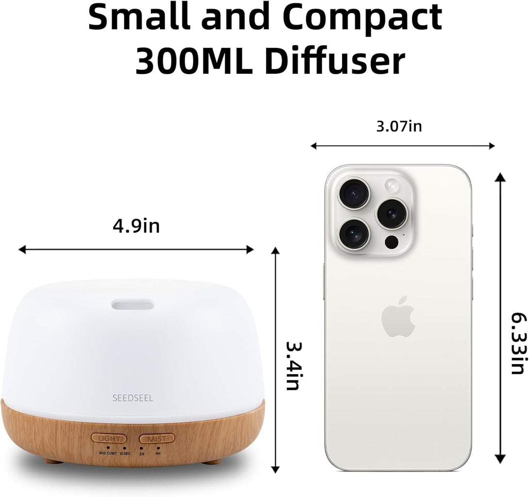 300ML Essential Oil Diffuser with 7-Color LED Lights and Remote Control, Modern Minimalist Design, High-Efficiency Ultrasonic Mist Aromatherapy Diffuser for Home