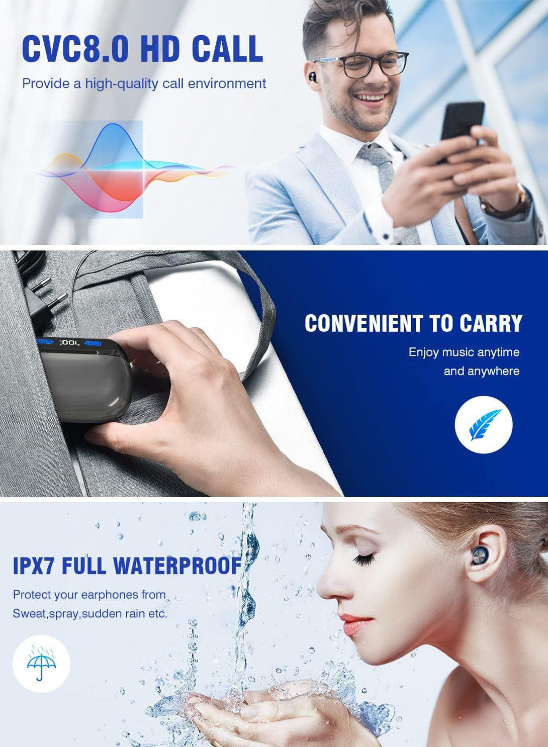 YIPUT Wireless Earbuds Bluetooth 5.3 Headphones 200 Hours Playtime with 2000Mah Charg Case,In Ear Headest Ip7Waterproof Noise Cancelling Built-In Mic,Premiu Bass LCD Display,For Sports/Working/Study.