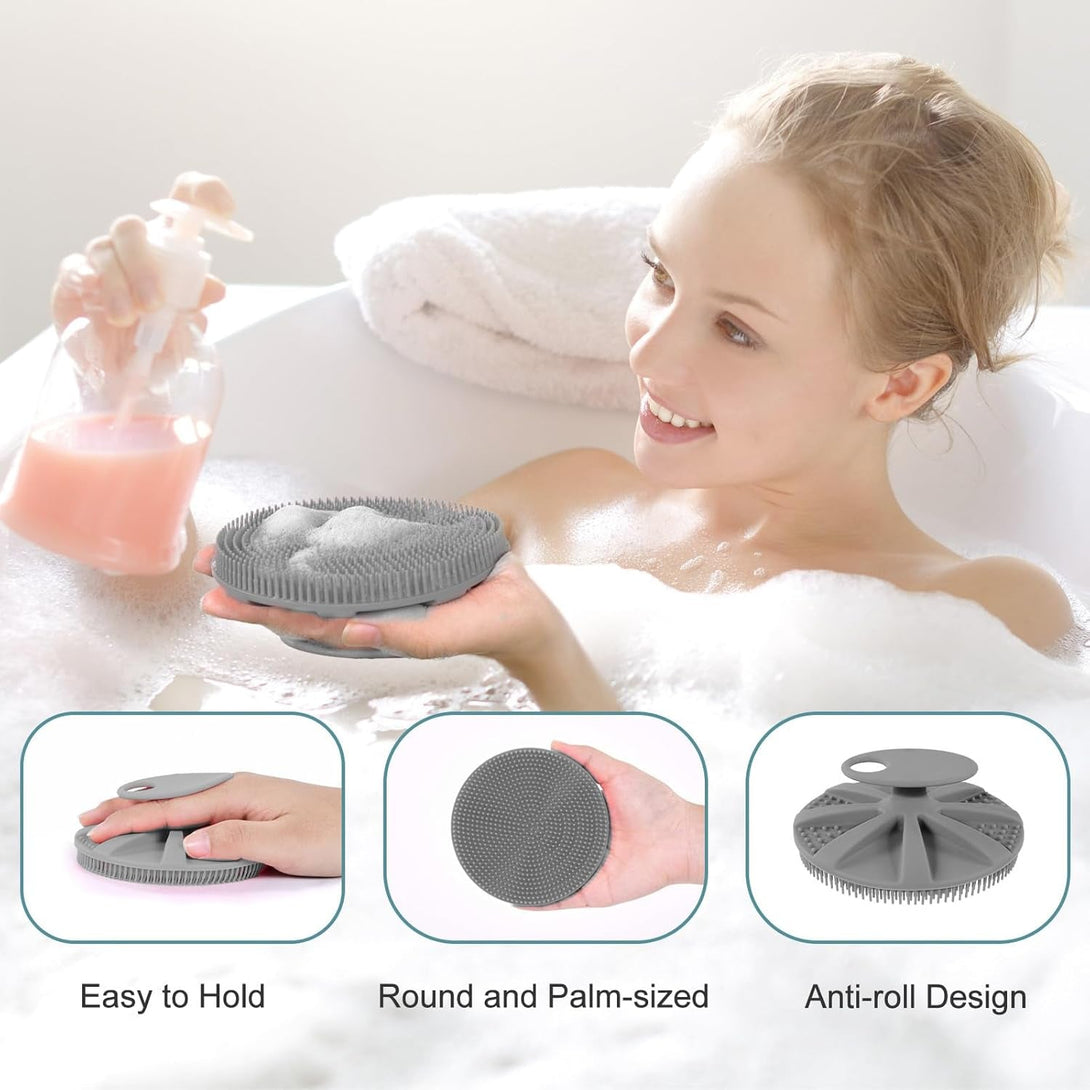 INNERNEED Food-Grade Soft Silicone Body Scrubber Shower Brush Handheld Cleansing Skin Brush, Gentle Exfoliating and Lather Well (Gray)