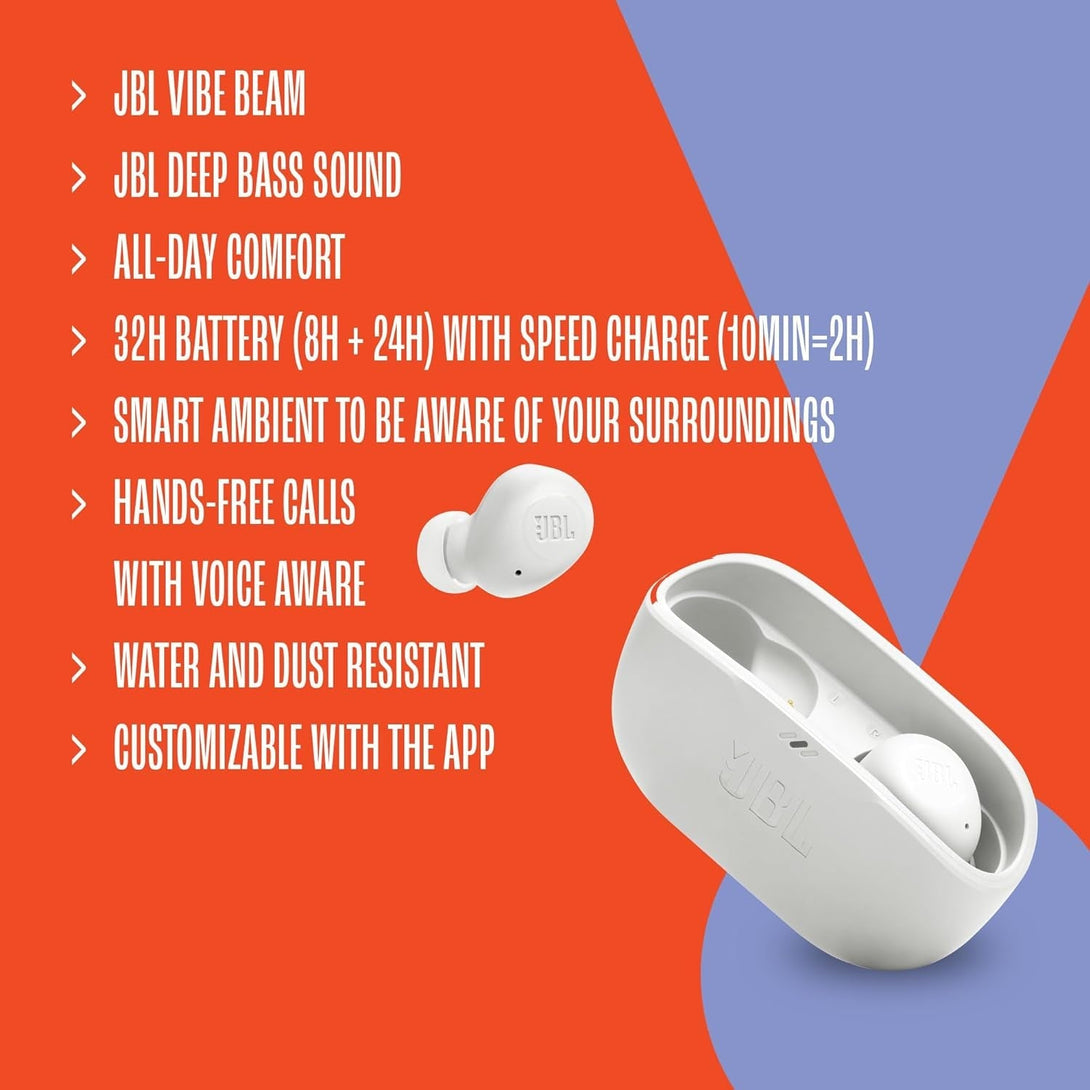 JBL Vibe Buds - True Wireless Earbuds, Smart Ambient, Voiceaware, up to 32 Total Hours of Battery Life with Speed Charging, Water and Dust Resistant, JBL Deep Bass Sound (Black)