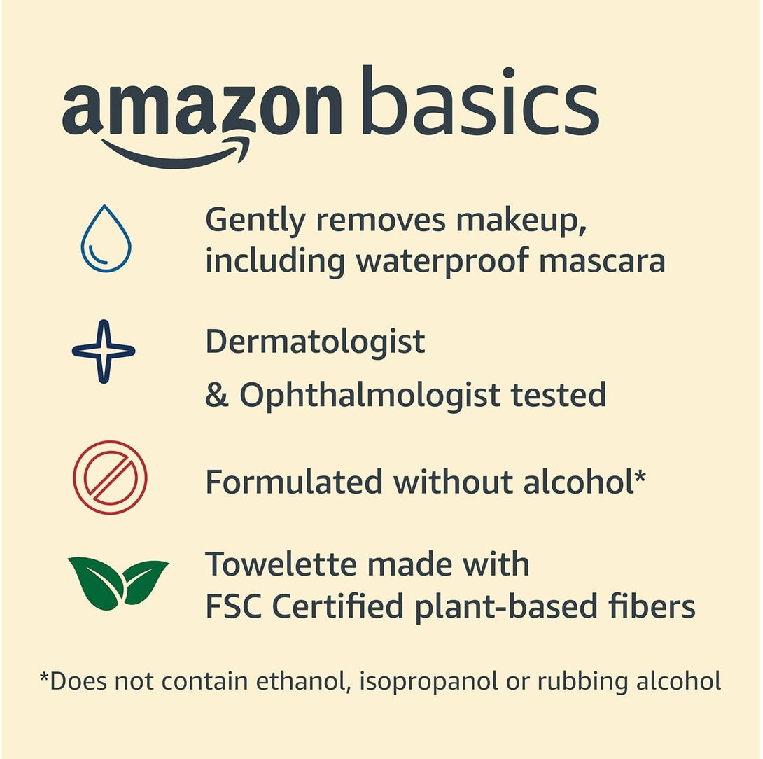 Amazon Basics Make up Remover Wipes, Fragrance Free, 25 Count, Pack of 2 (Previously Solimo)
