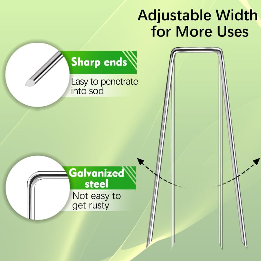50 Pack Landscape Staples 4 Inch 12 Gauge Garden Stakes Galvanized Garden Staples Pins Anti-Rust Ground Stakes for Weed Barrier, Irrigation Tubing, Yard Lawn, Landscape Fabric