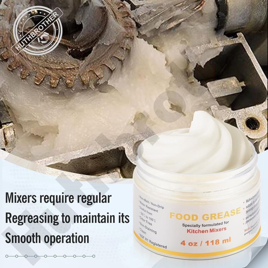 4 Oz Food Grade Grease for Kitchen Aid Stand Mixer - by Huthbrother, Universally for Kitchen Stand Mixer, Mixer Gear Attachments, Include Gasket 9709511 4162324 with Spatula, NSF-H1 Accredited.