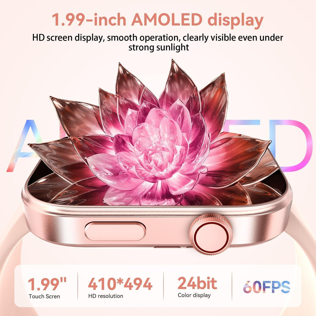 ENOMIR Smart Watch for Women Iphone & Android,1.99"" AMOLDE Screen 3ATM Waterproof Fitness Watch with Answer/Make Call AI Voice,24H-Heart Rate/Spo2/Bp Monitor/Sleep Monitor,100+ Sports Modes, Pink