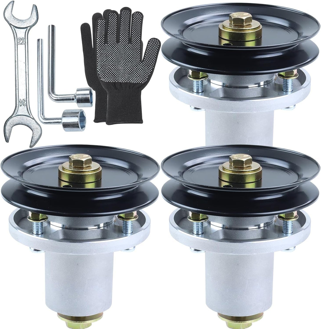 3 Pack 607418 Spindle Assembly with 604664 Pulley Replaces Hustler 607418 Spindle 607418, 601804 Hustler 601804 Spindle Assembly, Hustler Raptor SD 54 Parts, Hustler Raptor SD 54 Deck Spindles