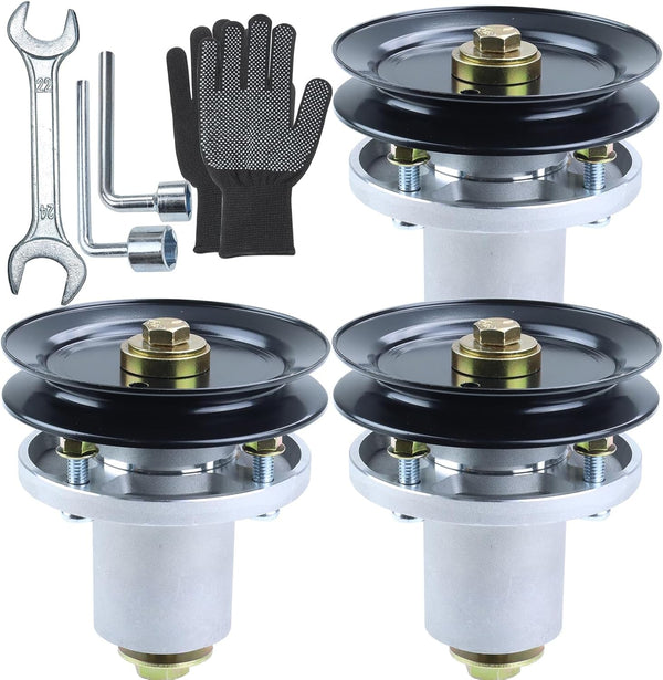 3 Pack 607418 Spindle Assembly with 604664 Pulley Replaces Hustler 607418 Spindle 607418, 601804 Hustler 601804 Spindle Assembly, Hustler Raptor SD 54 Parts, Hustler Raptor SD 54 Deck Spindles