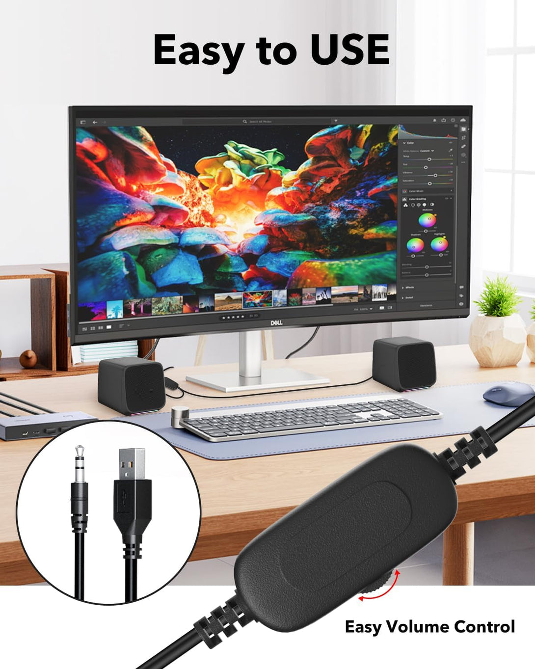 Computer Speakers,Computer Speakers for Desktop Pc,Desktop Speakers,Small Computer Speakers USB Powered 3.5Mm Aux Speaker for Pc,Laptop,Tablet,Phone, Black