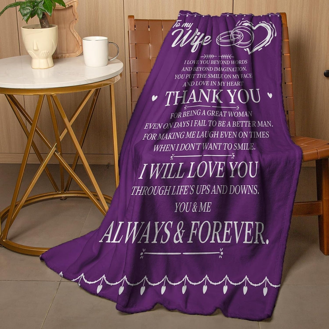 Anniversary Birthday Gifts for Wife Her Women, Wife Birthday Gift Ideas, to My Wifes Purple Throw Blanket for Couch 60"X 50"