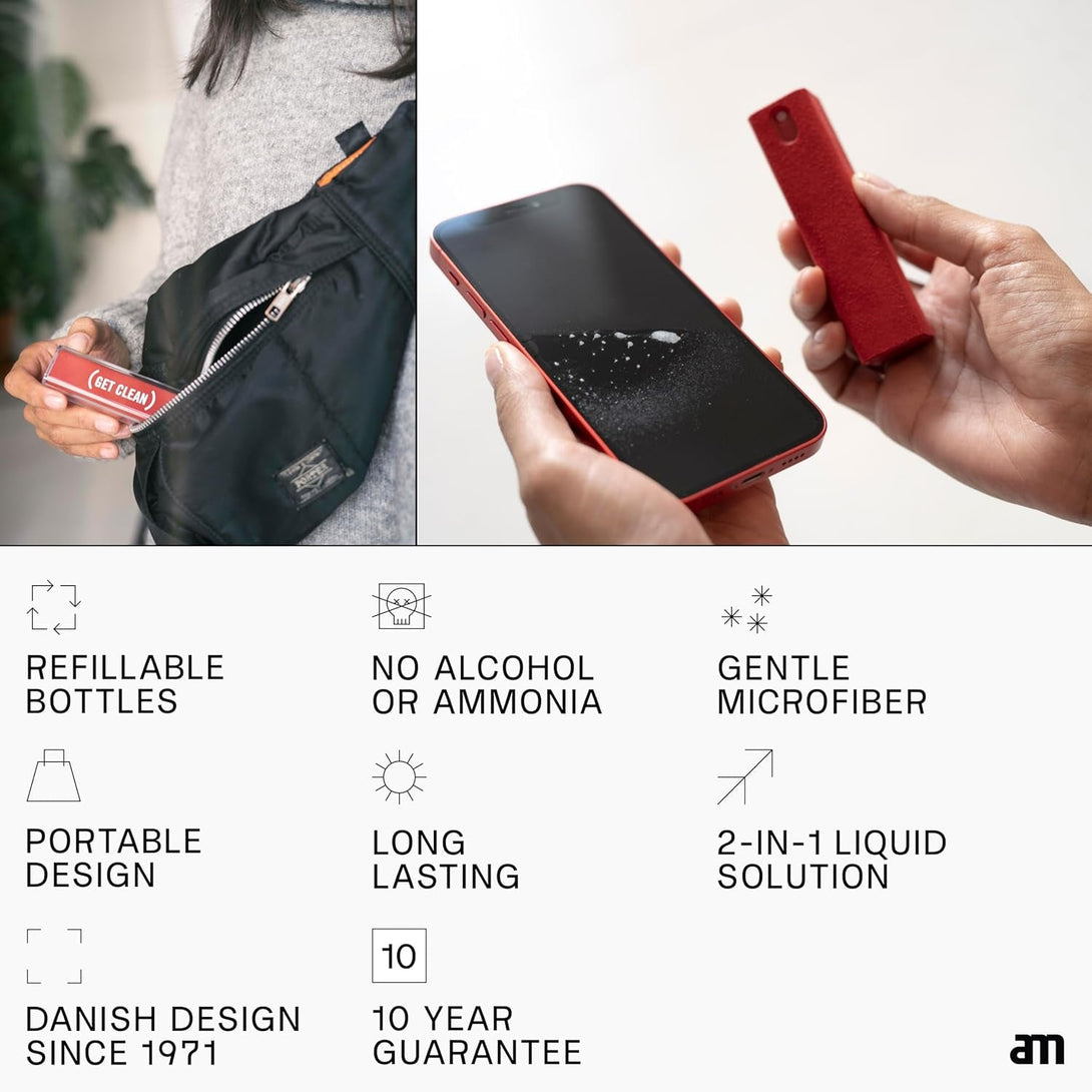 AM X (Grey) Screen Cleaner, All-In-One - Computer, Phone, Ipad, Laptop and Car Screen Cleaner, Refillable Cleaning Spray Portable and Eco-Friendly, 10.5 Ml.
