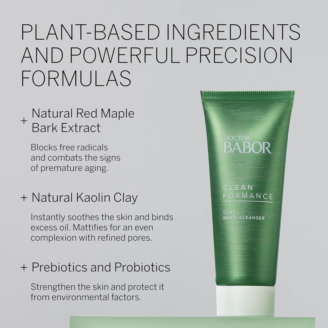 BABOR CLEANFORMANCE Clay Multi-Cleanser, Removes Makeup & Impurities While Gently Cleansing, Leave on as Mask to Balance Skin and Refine Pores, Infused with Kaolin Clay & Probiotics, 1.69 Oz