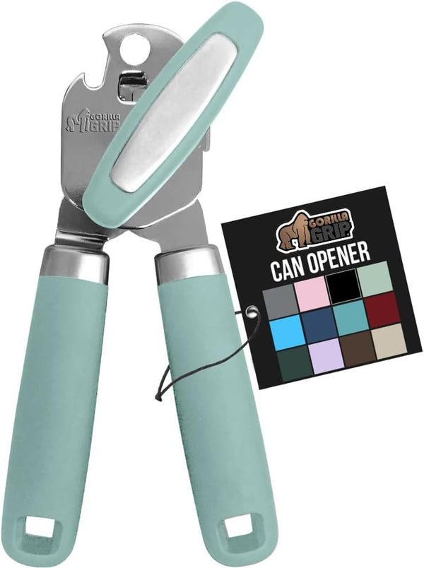 The Original GORILLA GRIP Heavy Duty Stainless Steel Smooth Edge Manual Can Opener and Bottle Openers, Soft Ergonomic Handle, Oversized Handheld Easy Turn Knob, Multifunctional Kitchen Tool, Mint