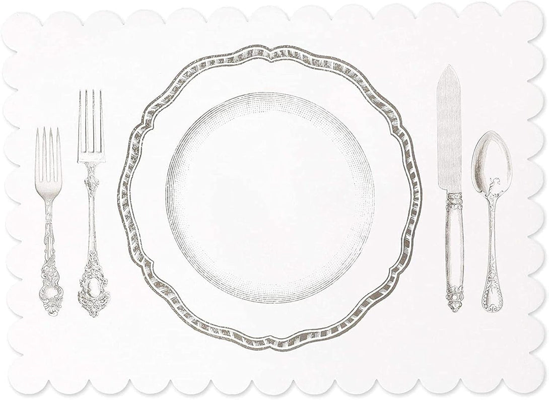Sparkle and Bash Paper Placemats for Table, White Mats with Scalloped Edge (14 X 10 in Bulk Restatent Paper Placeats, Pack of 100)