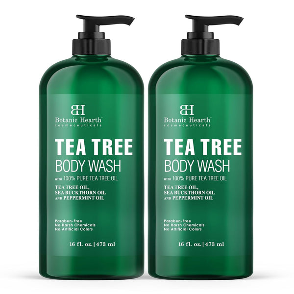 Botanic Hearth Tea Tree Body Wash - 16 Fl Oz - Helps Soothe Itchy, Dry Skin, Antifungal Body Wash with 100% Pure Tea Tree Oil - Sulfate Free, Paraben Free, for Men and Women Set of 2