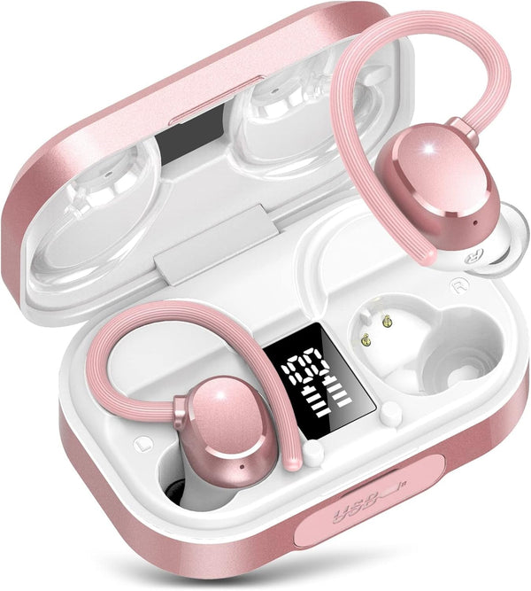 KT1 Wireless Earbuds V5.3, 120H Playtime, Bluetooth Earphones for Small Ear, IPX7 Waterproof Running Headphones, Deep Bass, over Ear Sport Wireless Bluetooth Earphones for Android Ios