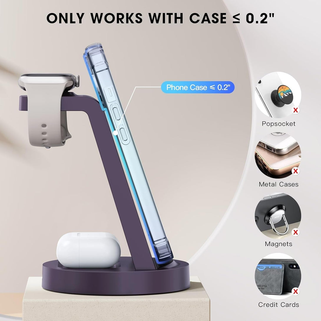 3 in 1 Charging Station for Iphone - Wireless Charger for Apple Products Multiple Devices - Charging Dock Stand for Airpods (For Iphone 16E 16 15 14 13 Pro 12 11 X Max)