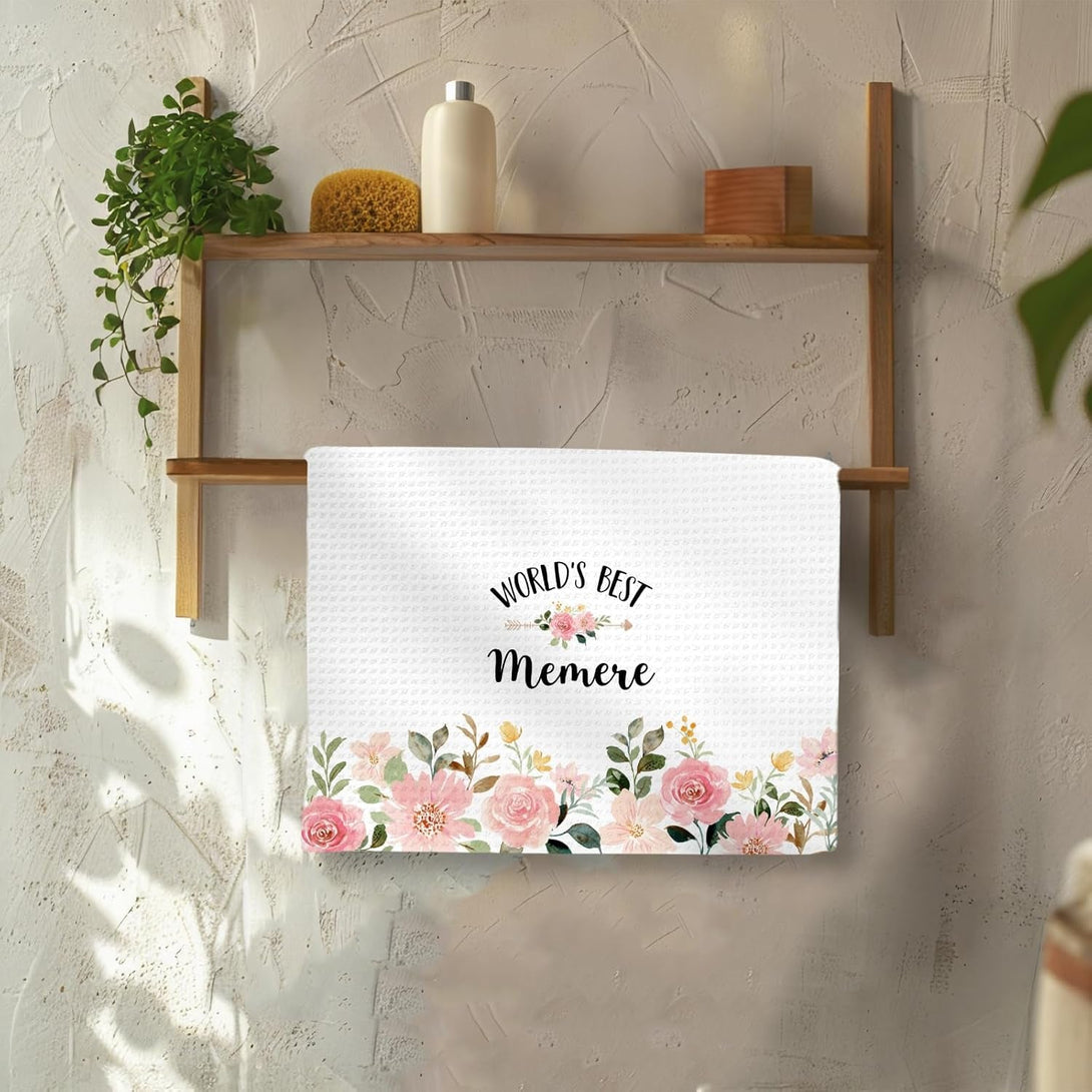 Memere Gifts Kitchen Towels, Gifts for Memere Hand Towels, Memere Gifts from Grandkids, World’S Best Memere Dish Towels Tea Towels for Kitchen, Memere Home Bathroom Kitchen Decor, 16X24In
