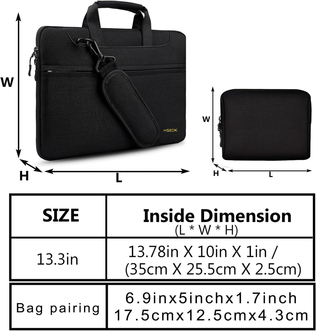 Hseok Slim Laptop Shoulder Bag 13-14 Inch Handbag with Small Case Compatible with Macbook Pro 14" M4/M3/M2/M1 2025-2021, 13.3" Mac Air/Pro, XPS 13/14 and Most 13"-14" Notebooks,Black