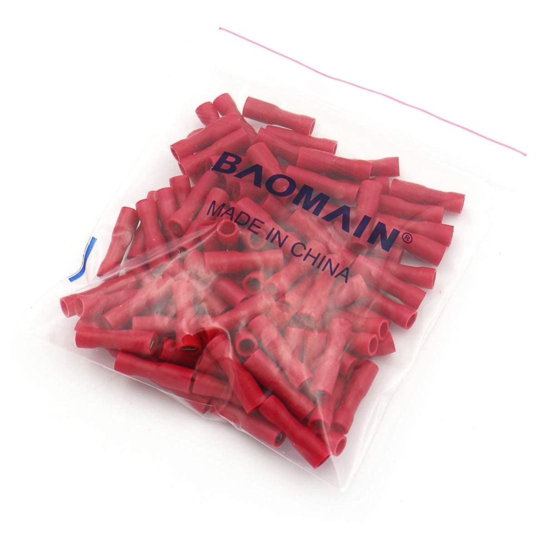 Baomain 0.11" Red Female Insulated Spade Wire Connector Electrical Crimp Terminal 18-22 AWG 2.8 X 0.5Mm (100PCS)