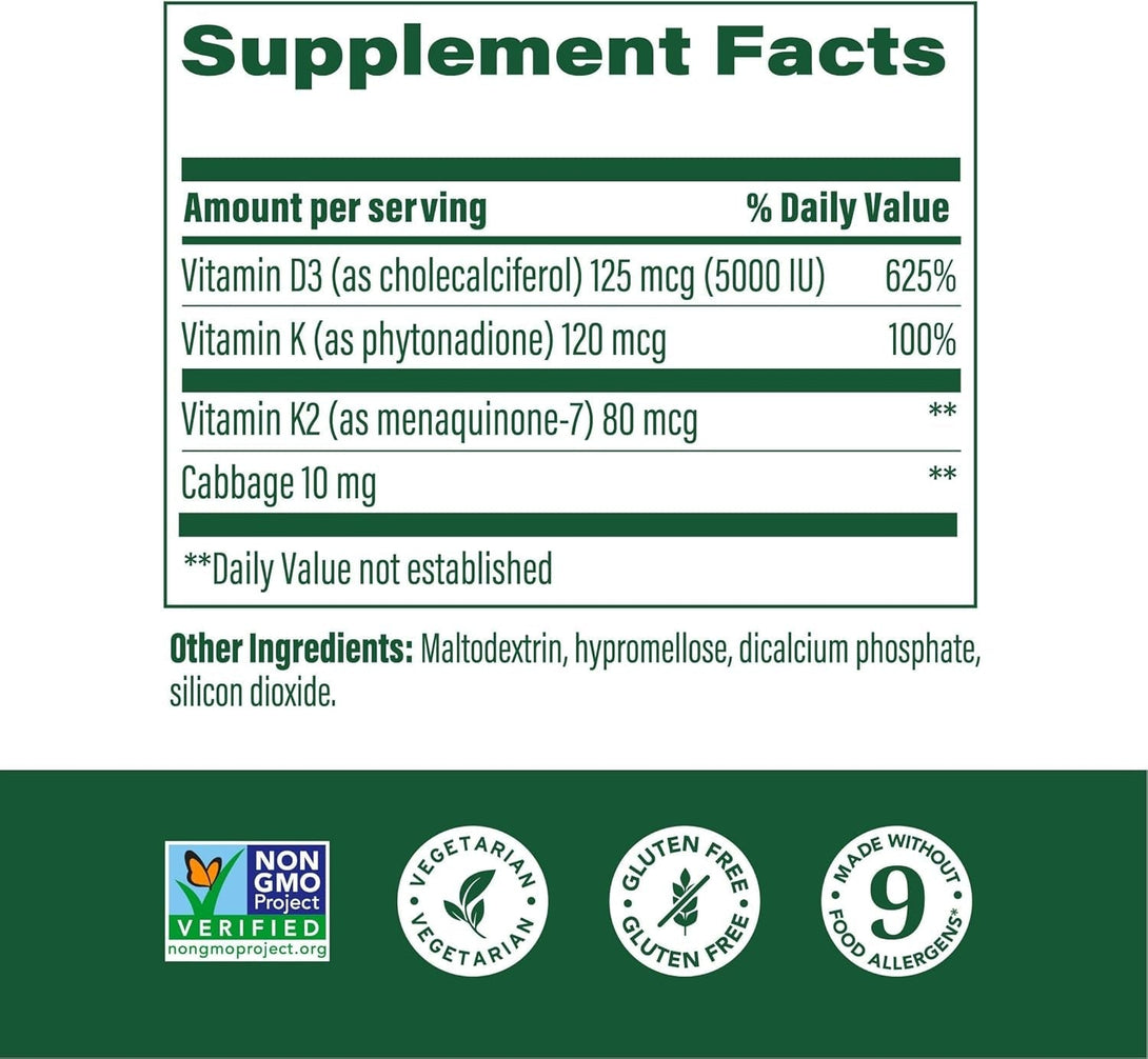 Megafood Vitamin D3 5000 IU (125 Mcg) - Vegetarian Supplements with Vitamin D3 K2 - Supports Bones, Teeth, Muscles & Immune Health - Certified Non-Gmo - 60 Mini Capsules, 60 Servings
