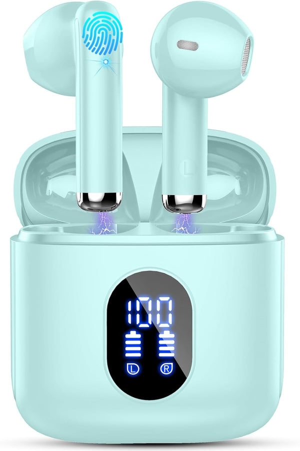 Wireless Earbuds, Bluetooth Headphones 5.4 with ENC Noise Cancelling Mics, 30H Bluetooth Ear Buds 3D Bass with LED Display Charging Case, IP7 Waterproof Wireless Earphones for Android, Ios, Cyan