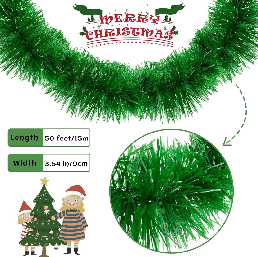 50' Christmas Pine Decoration - Green Artificial Tinsel Garland for Indoor & Outdoor Use