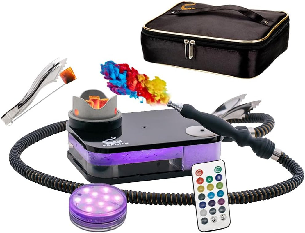 Acrylic Hookah Set Portable Personal Travel Flat Led Hookah Box with Everything Travel Case Silicone Bowl Silk Hookah Hose Tongs Magical LED Light for Better Shisha Hookah Narguile Smoking