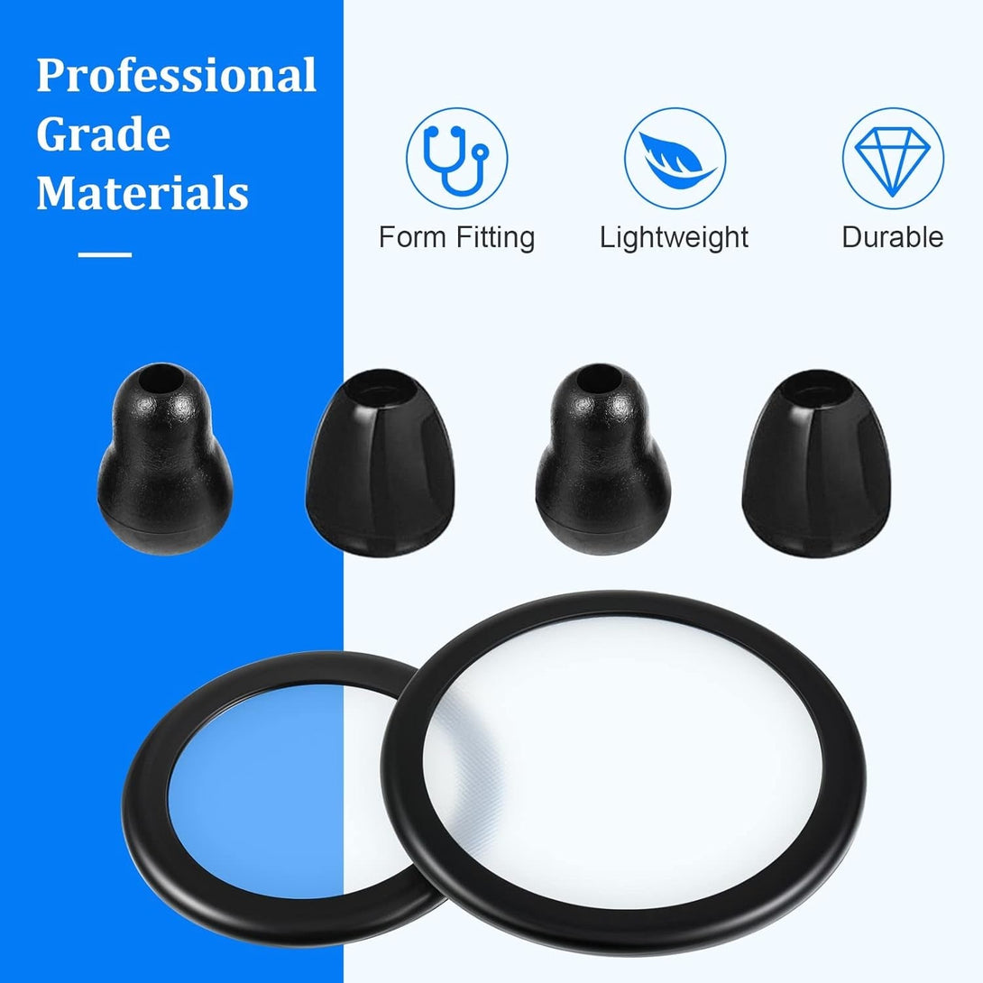 2 Sets Stethoscope Replacement Parts Adult and Pediatric Replacement Diaphragm and Silicone Stethoscope Ear Tips Accessories(Black)