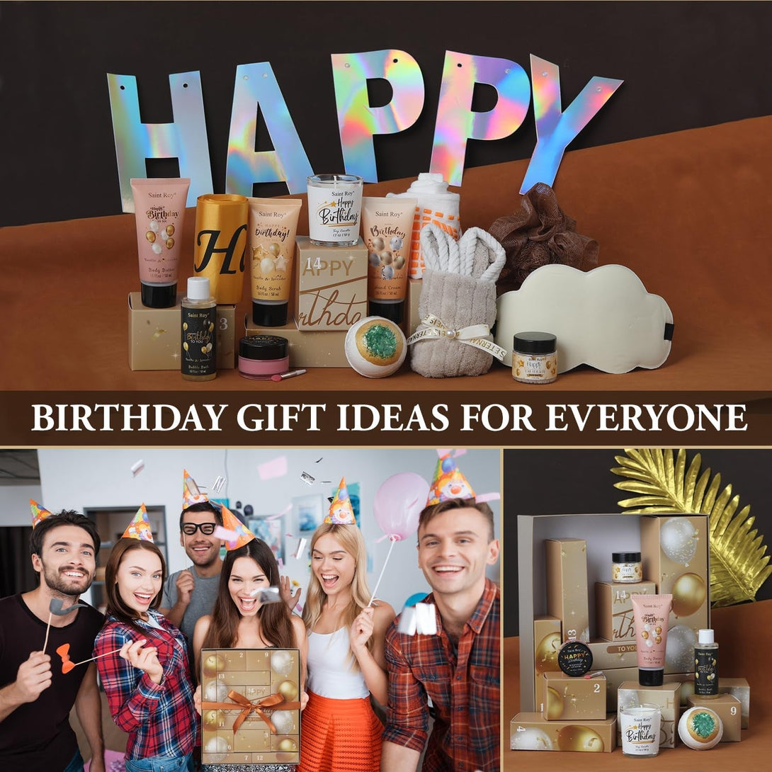 Birthday Gifts for Women & Men，Happy Birthday Surprise Box, 14Pcs Luxury Spa Gifts, Gift Box for Mens Unique with Hand Cream, Holiday Advent Calendar, Skin Care Gift Sets for Birthday
