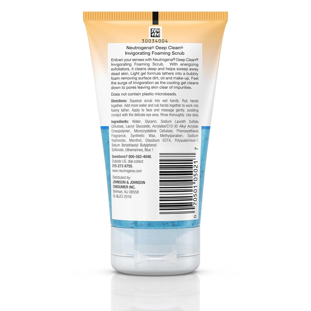 Neutrogena Deep Clean Invigorating Foaming Facial Scrub with Glycerin, Cooling & Exfoliating Gel Face Wash to Remove Dirt, Oil & Makeup, 4.2 Fl. Oz
