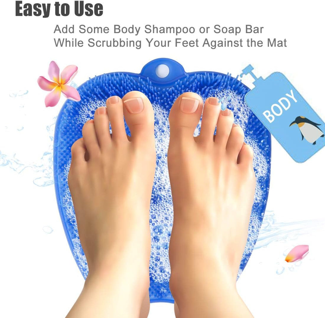 Shower Foot Cleaner Scrubber Massager, Foot Pain Tired Feet Relaxing Acupressure Mat for Shower Floor with Non-Slip Suction Cups, Increase Circulation, Exfoliation (Navy Blue, 10.3 X 9.5 Inches)