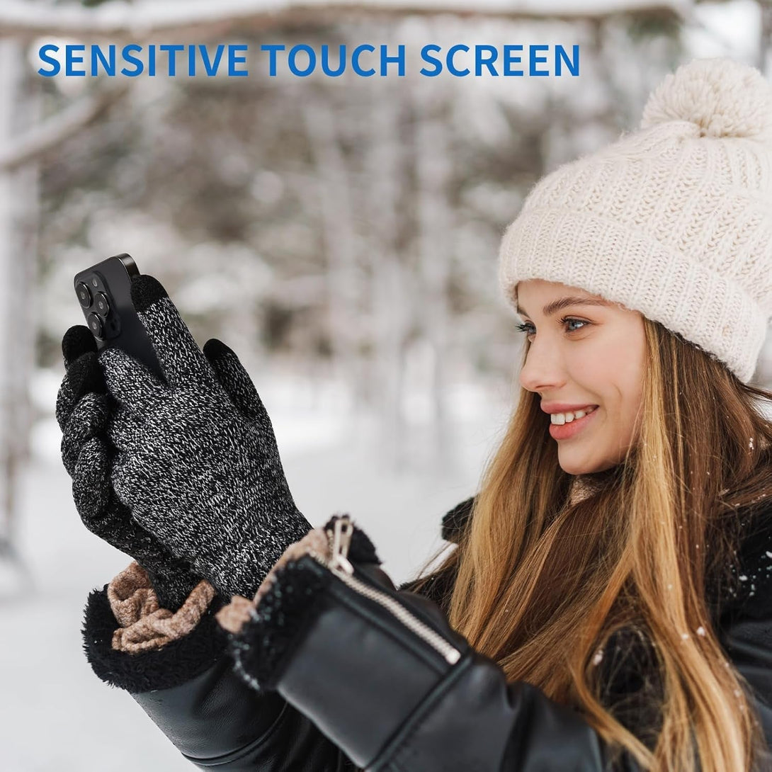 Winter Gloves for Men Women 2 Pairs - Upgraded Touchscreen Knit Gloves for Running Driving, Anti-Slip Thermal Gloves