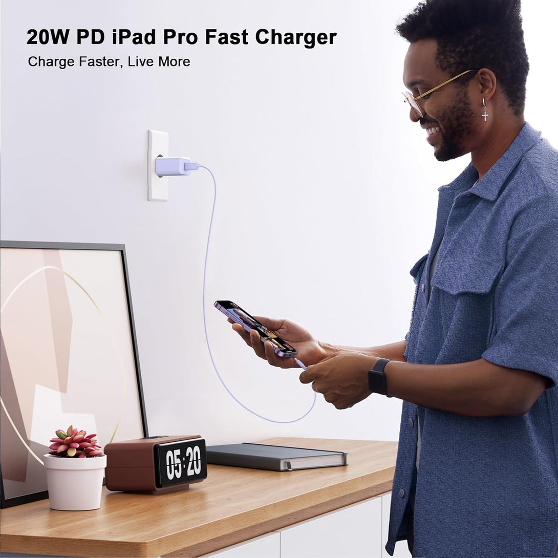 20W USB C Wall Charger Fast Charging Compatible for Iphone 16/16 Plus/16 Pro/16 Pro Max/15/15 Pro/15 Pro Max/15 Plus, 2 Pack Iphone 16 15 Charger Block with 10FT Type C Charging Cable, Purple