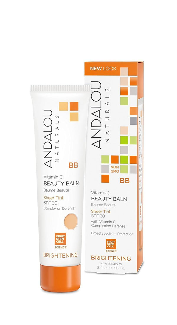 Andalou Naturals Vitamin C BB Beauty Balm Sheer Tint SPF 30, 2-In-1 BB Cream & Face Sunscreen with Broad Spectrum Protection, Mineral Sunscreen with Non-Nano Zinc Oxide, 2 Fl Oz