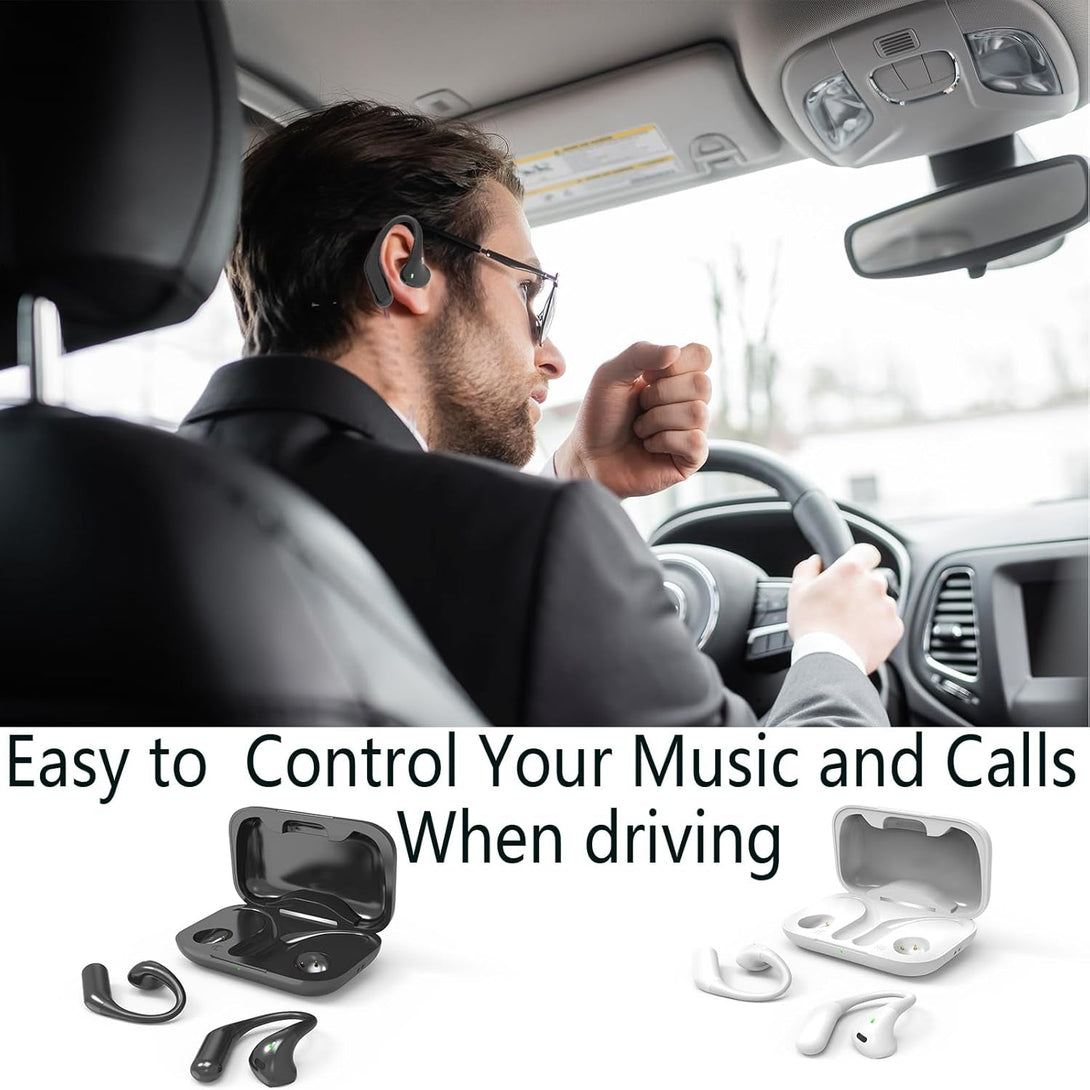 Open Ear Headphones,Bluetooth 5.3 Wireless Earbuds,5.9G Ultra-Lightweight Sport Earphones with Mic for Running Cycling,Secure Fit for Small Ears (White)