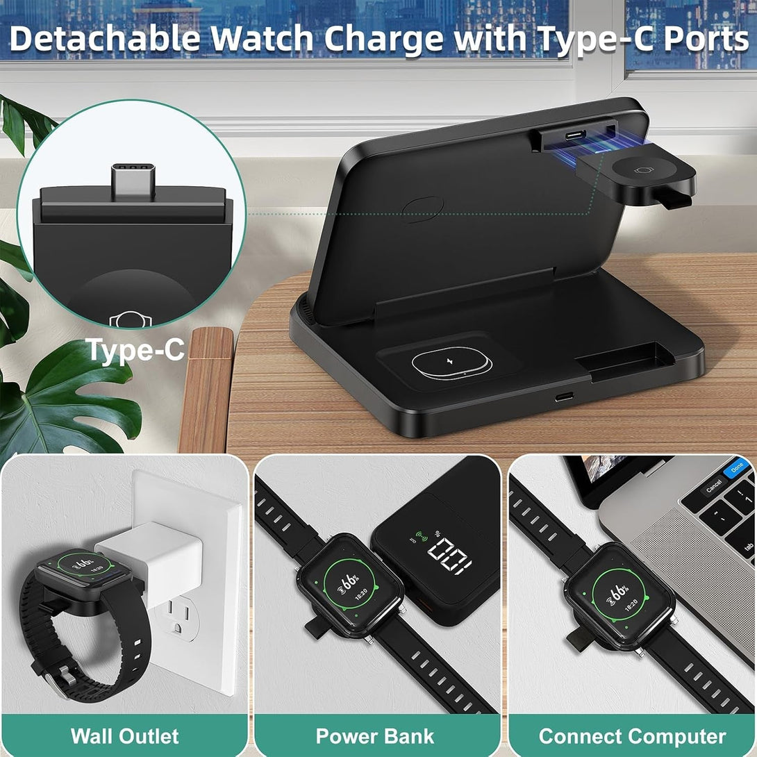 3 in 1 Wireless Charging Station for Multiple Devices Apple, Foldable Wireless Charger, Mag-Safe Charger Phone and Watch Charger, Compatible for Phone 13/14/15 Pro Max/Apple Watch/Airpods